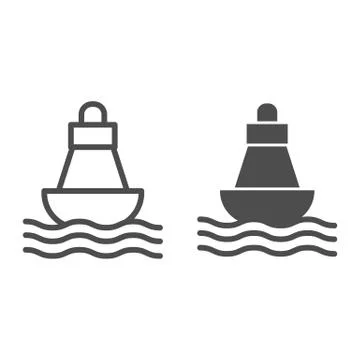 Buoy line and solid icon, nautical concept, Sea buoy floating on waves sign on Stockillustratie