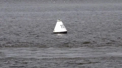 A buoy on the river. A white buoy on the river. Stock Footage 244007487