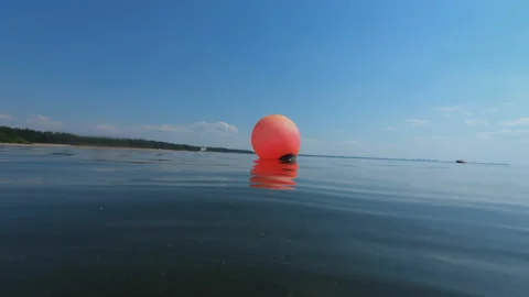 Buoy sways on the waves of the sea. Stock Footage 199307624