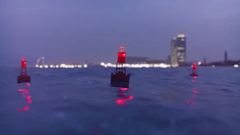 Buoys floating on the sea Stock Footage 314010092