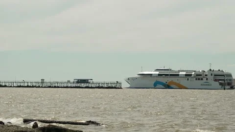 Buquebus passing in front of dock Stock Footage 218619533
