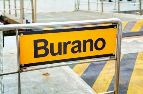 Burano sign at the vaporetto stop Foto stock