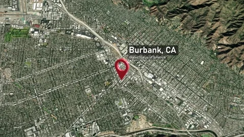 Burbank City Map Zoom (CA, USA) from Space to Earth Video stock 295381027