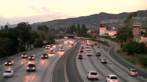 Burbank, USA - 01/13/2010: Twilight Freeway Stock Footage 333353867