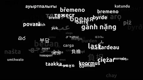 Burden Translated in 77 Worldwide Languages Endless Looping 3d Zooming Wordcl 스톡 동영상 145200070