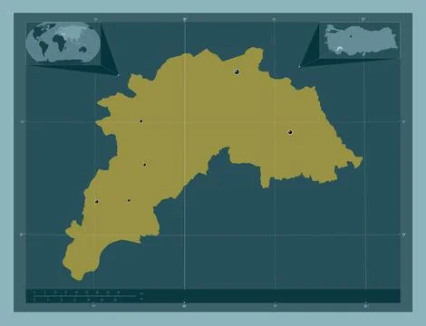 Burdur, Turkiye. Solid color shape. Locations of major cities of the region イラスト素材