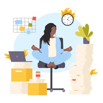 Bureaucracy, problem of deadline and paperwork organization, woman sitting in 스톡 일러스트