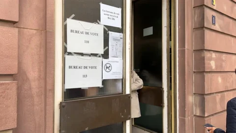 Bureaux de Vote Voting section with people queue to vote in the first round of Stock Footage 178794938