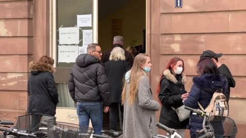 Bureaux de Vote Voting section with people queue to vote in the first round of Stock Footage 186192735