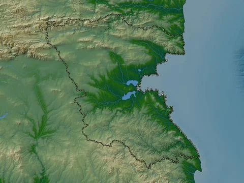 Burgas, Bulgaria. Colored elevation map with lakes and rivers Stock Illustration