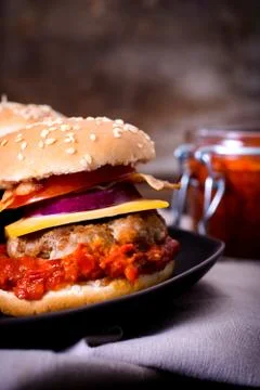 Burger with ajvar Stock Photos