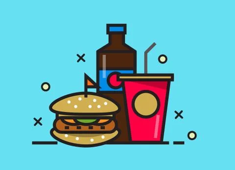 Burger and cola drink. fast food meal. Illustrazione stock gratuita