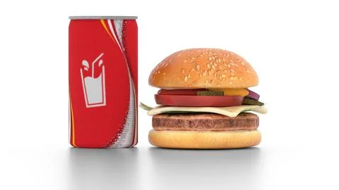 Burger and cold drink on white background 스톡 일러스트