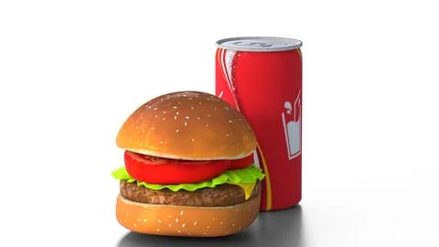 Burger and cold drink on white background 스톡 일러스트
