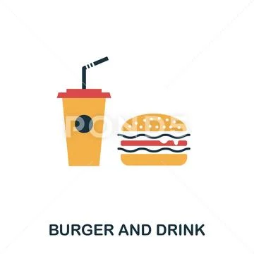 Burger And Drink icon. Mobile apps, printing and more usage. Simple element sing Stock Illustration