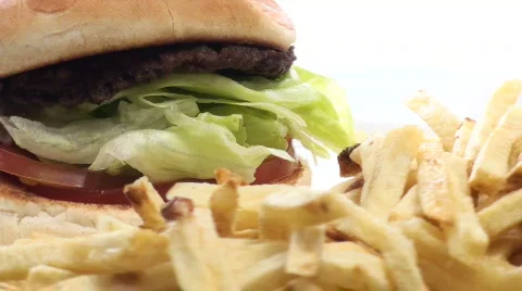 Burger and fries close-up loop V1 - HD  Stock Footage 500588