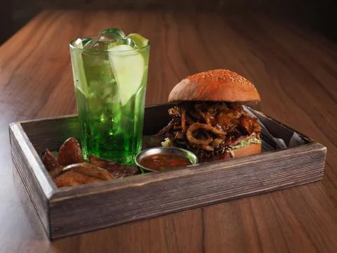 Burger and lemonade Stock Photos