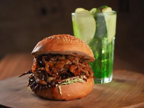 Burger and lemonade Stock Photos
