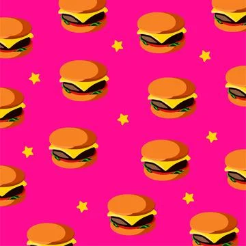 Burger and star pattern background can be used as wrapping paper, web banner, Illustrazione stock
