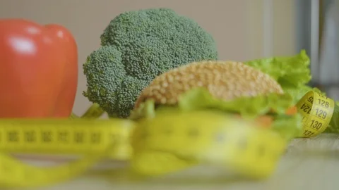 Burger and vegetables on your own. A close-up shot was taken Stock Footage 128652677