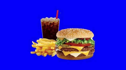 Burger Animation restaurant menu on blue screen, green screen Stock Footage 297400692