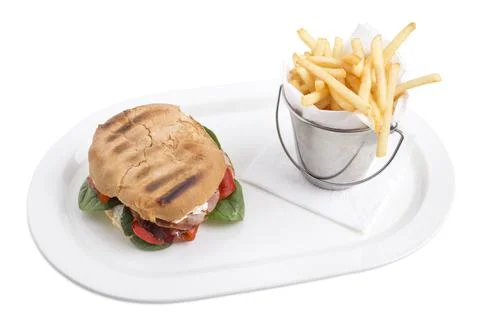 Burger with bacon and spinach. Stock Photos