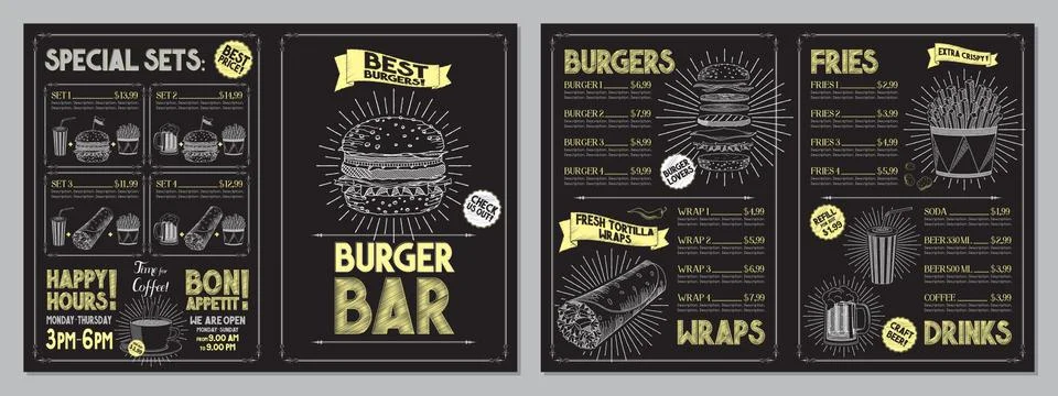 Burger bar menu template - A4 card Stock Illustration