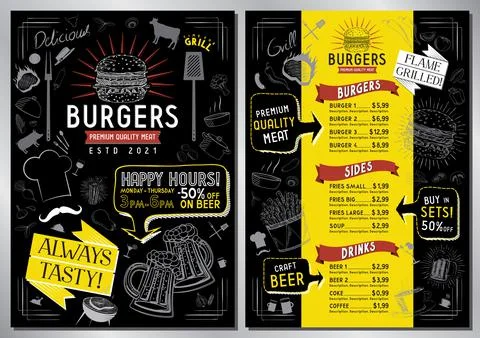 Burger bar menu template - A4 card Stock Illustration