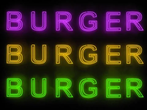 Burger bar neon 3d render sign isolated on black background Stock Illustration