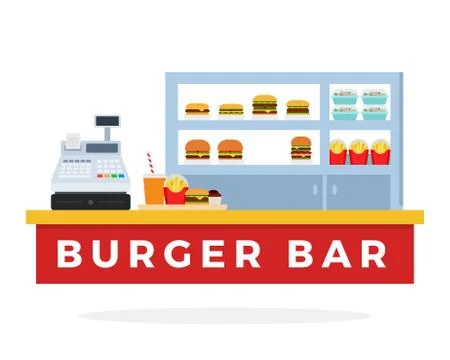 Burger Bar with tools flat vector Illustrazione stock