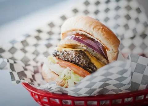 Burger in a Basket Stock Photos