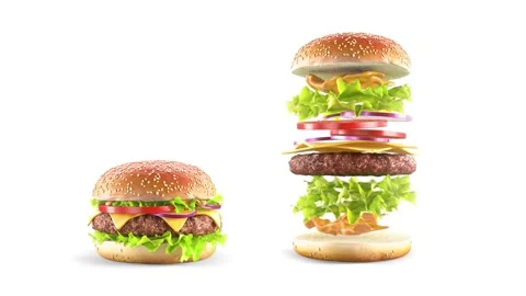 Burger beef, bun, vegetables ingredients, looped rotation, 4k Stock Footage 300875790