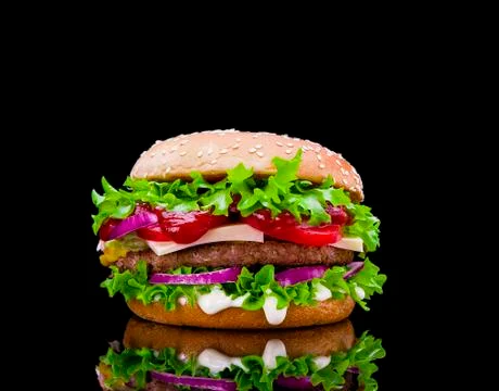 Burger on black background isolated Stock Photos