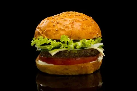Burger on a black background Stock Photos