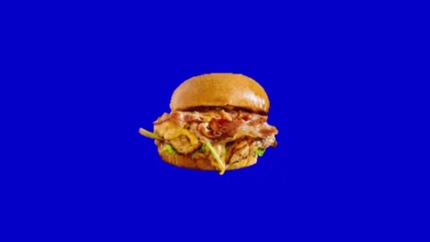 Burger on blue screen background Stock Footage 330216637