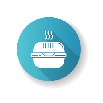 Burger box blue flat design long shadow glyph icon. Fast food takeout container Stock Illustration