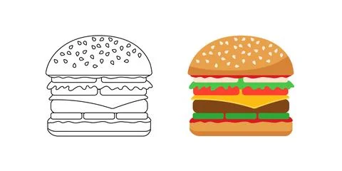 Burger, bread with ingredients icon. Fast food coloring and color image. Snack Stock Illustration