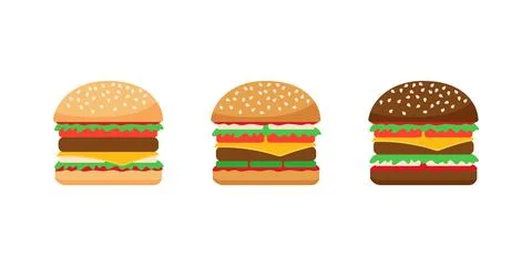 Burger, bread with ingredients icon set. Fast food. Snack sandwich. Vector Stock Illustration