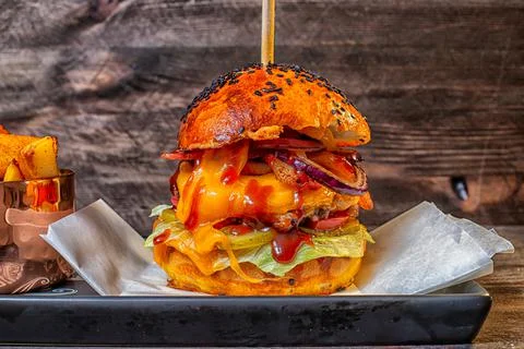 Burger bun beef cheese iceberg Stock Photos