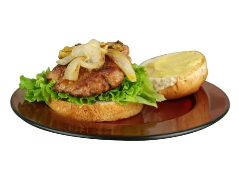 Burger on bun isolated Stock Photos