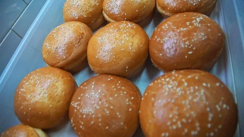 Burger Buns Preparation Process Stock Footage 120071076