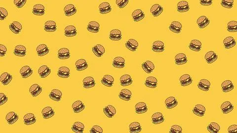 Burger cartoon seamless pattern with bold shapes and bright colors, ideal f.. Stock Illustration