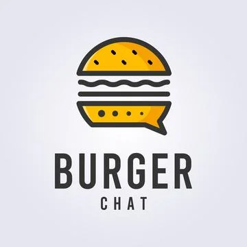 Burger chat, chatting logo vector illustration design, food chatting logo, .. Stock Illustration