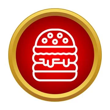 Burger cheeseburger icon in red circle button Stock Illustration