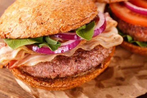 Burger close up. Top view. Foto stock