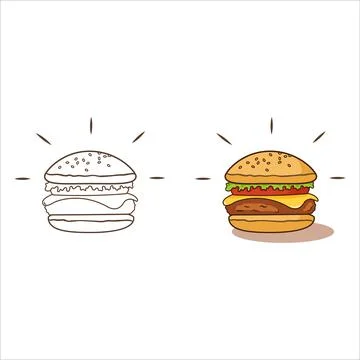Burger coloring book vector design. Coloring book for kids. Drawing book page Stock Illustration