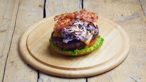Burger composition sequence and rotating Video stock 98444960