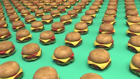 Burger conveyor - 3d render looped. Stock Footage 167493650
