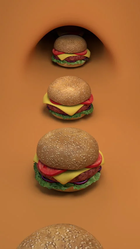 Burger conveyor – 3d render looped. Video stock 332200592