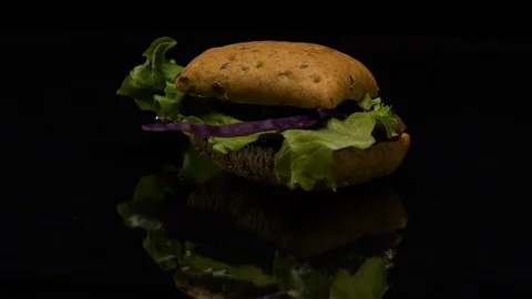 The Burger is cooked on the table Stock Footage 80431158